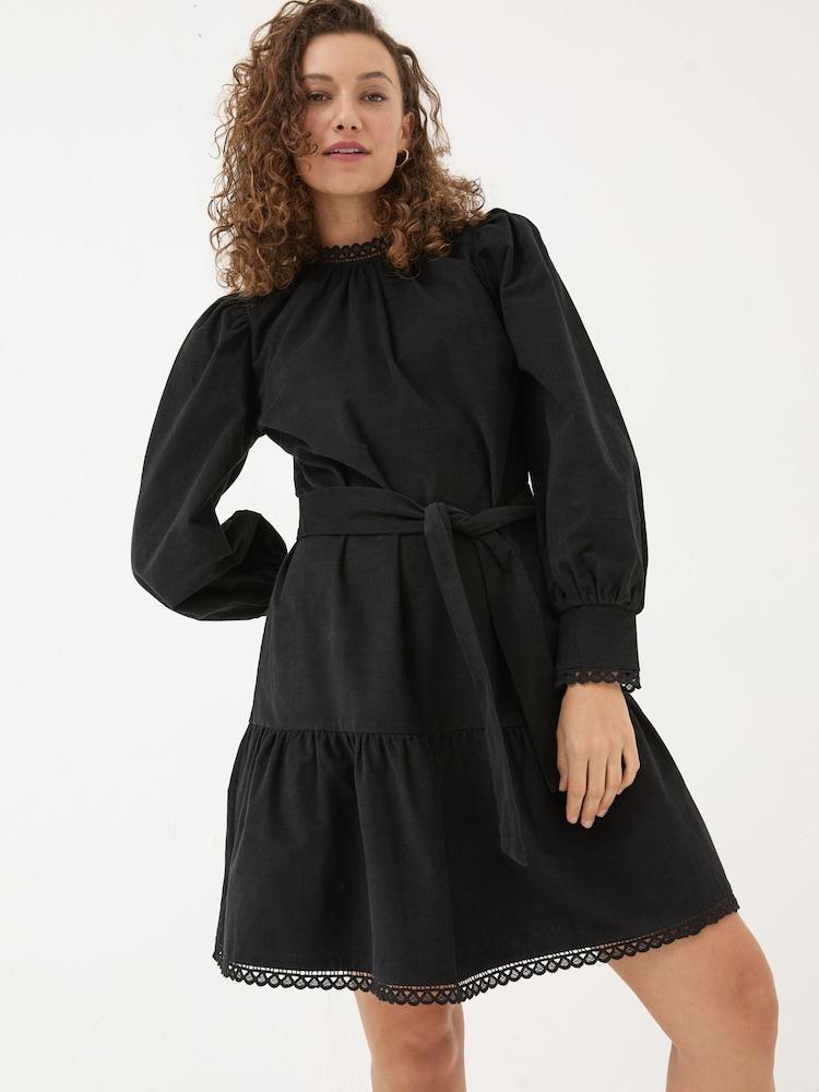 Fat Face Black Adley Cord 100% Cotton Dress