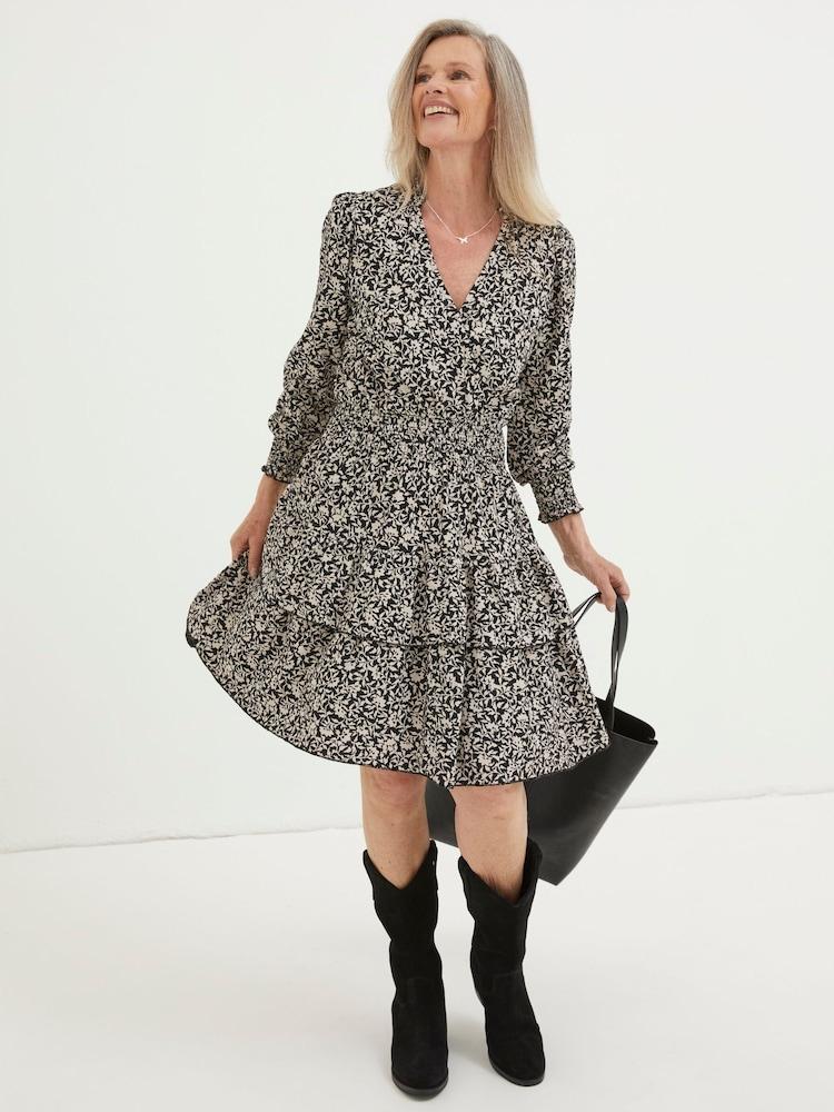 Fat Face Black Amba Mono Vines Jersey Dress