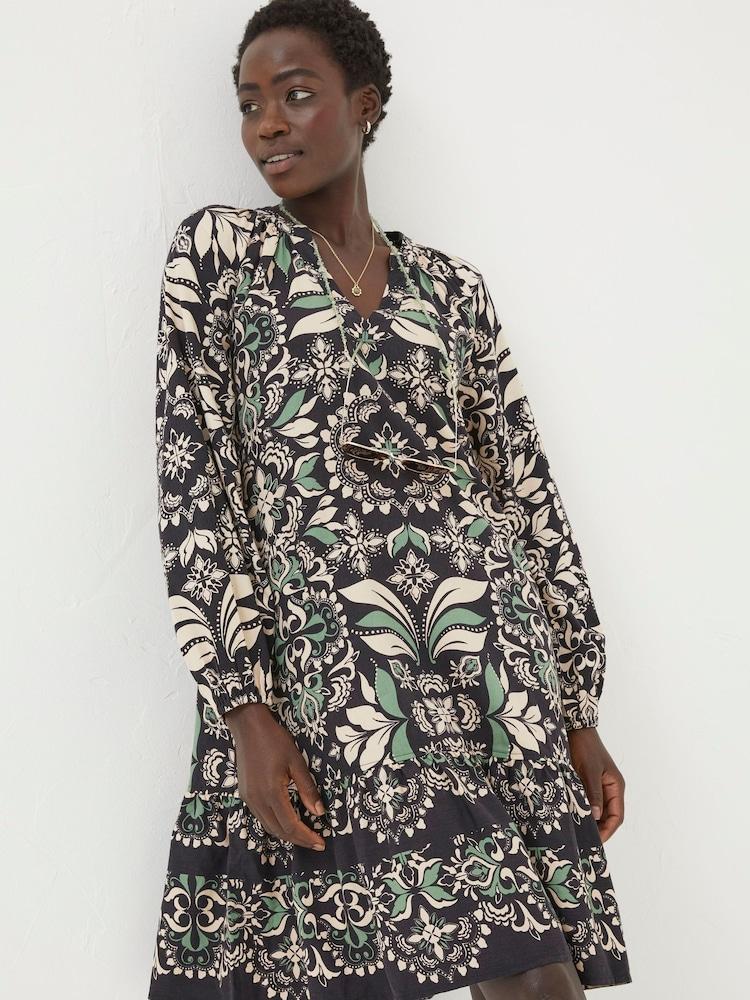 Fat Face Black Amy Mosaic Leaf Tunic Dress