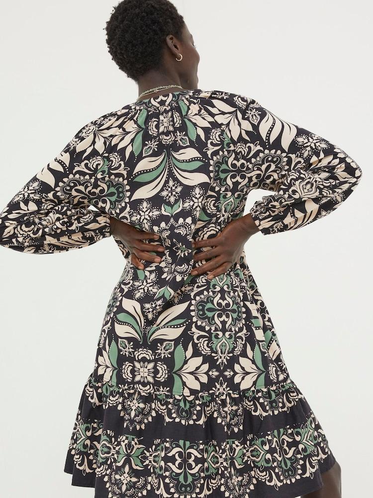 Fat Face Black Amy Mosaic Leaf Tunic Dress