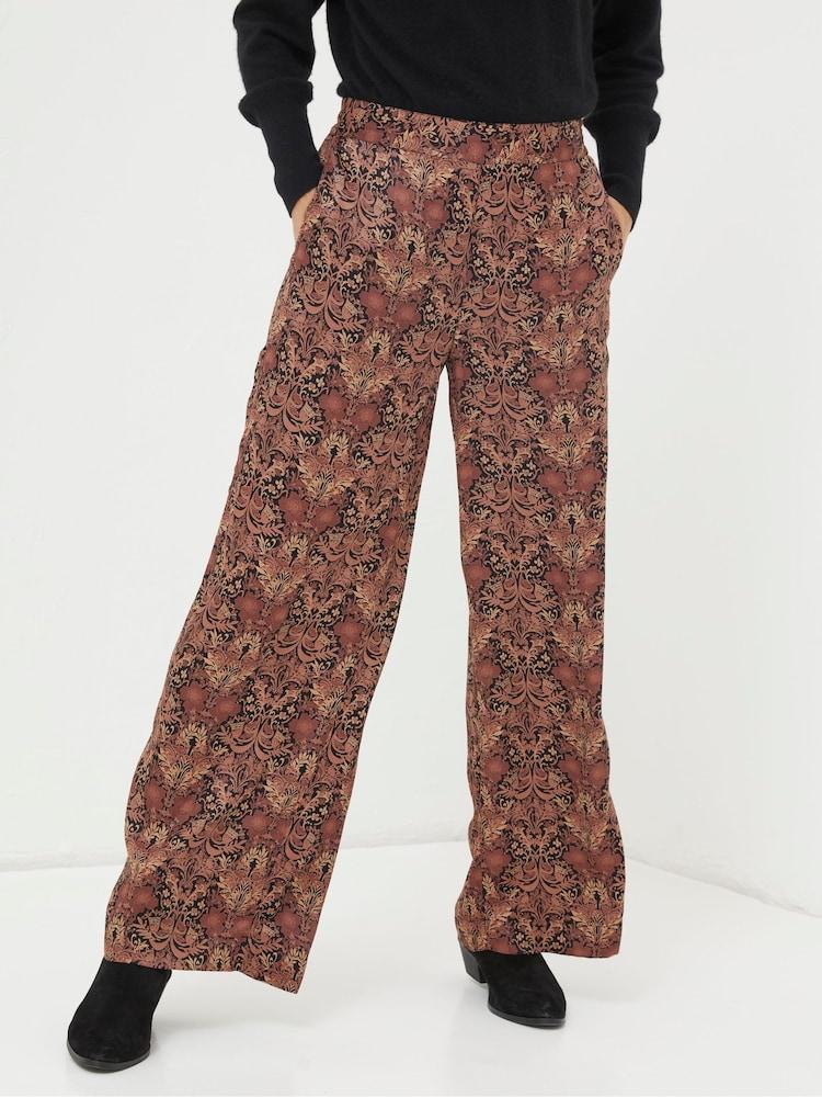 Fat Face Black Art Floral Satin Printed Trousers