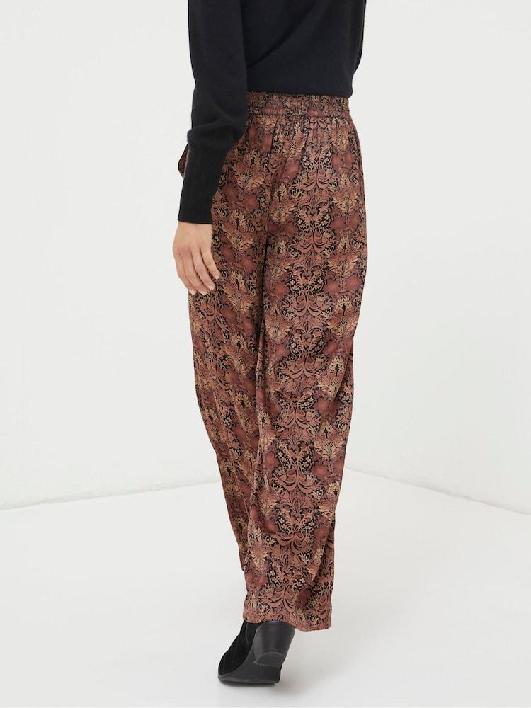 Fat Face Black Art Floral Satin Printed Trousers