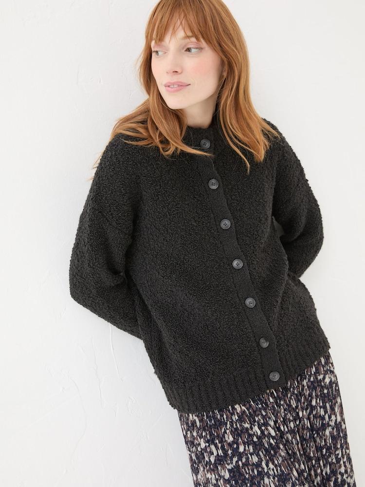 Fat Face Black Bea Boucle Cardigan