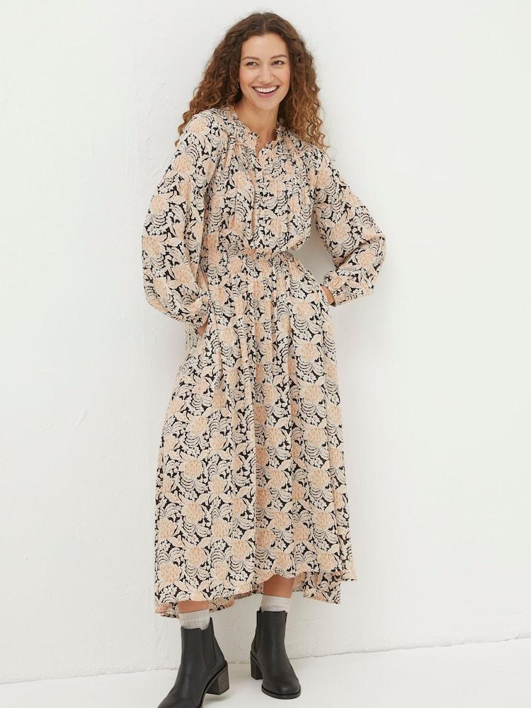 Fat Face Black Beth Damask Floral Maxi Dress