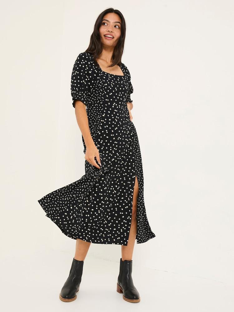 Fat Face Black Bloom Polka Dot Midi Dress