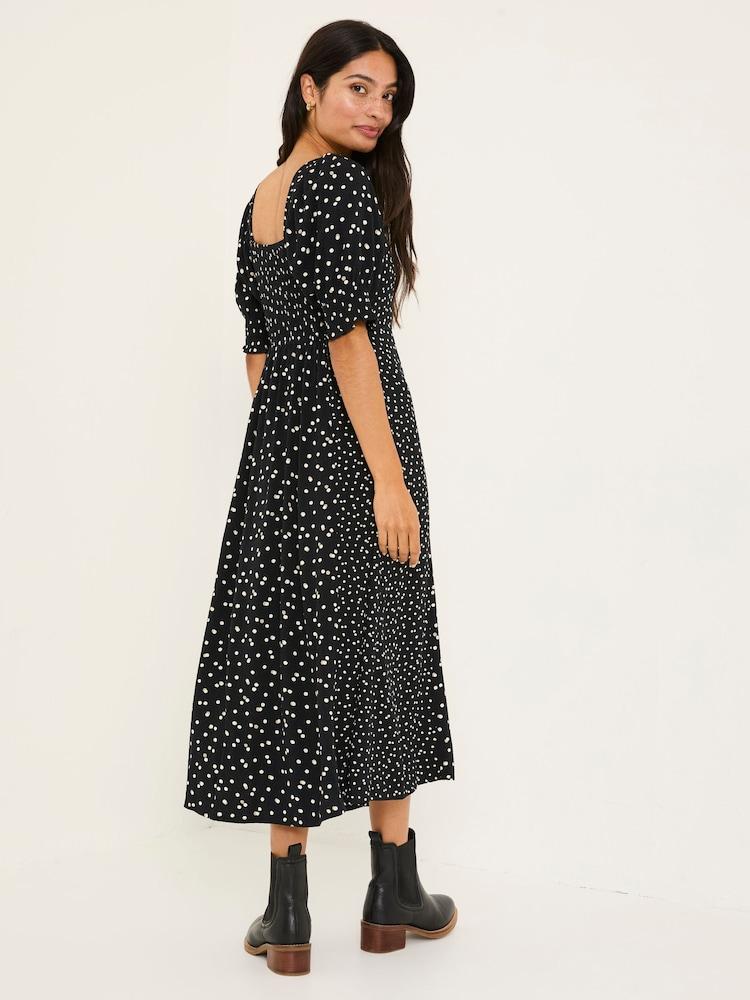 Fat Face Black Bloom Polka Dot Midi Dress