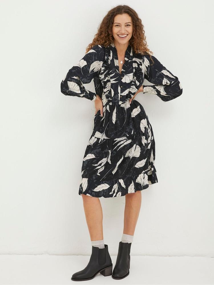 Fat Face Black Darcey Twilight Leaves Dress