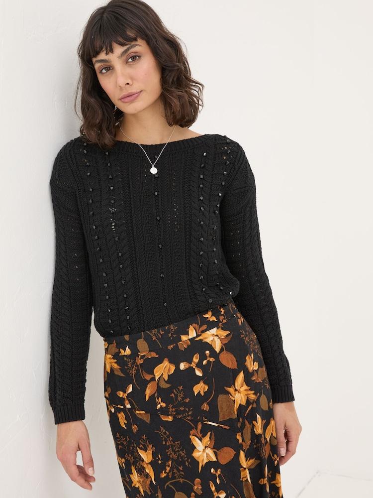 Fat Face Black Dark Skies Damson Beaded Jumper