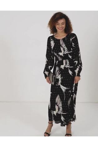 Fat Face Black Elaine Swallow Print Midi Dress