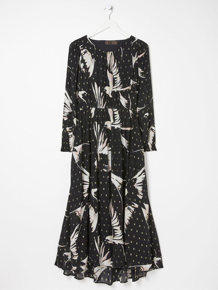 fat face Black Elaine Swallow Print Midi Dress