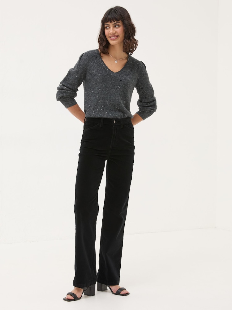 Fat Face Black Elise Velvet Trousers