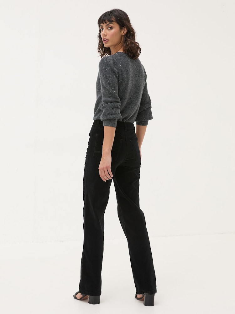 Fat Face Black Elise Velvet Trousers