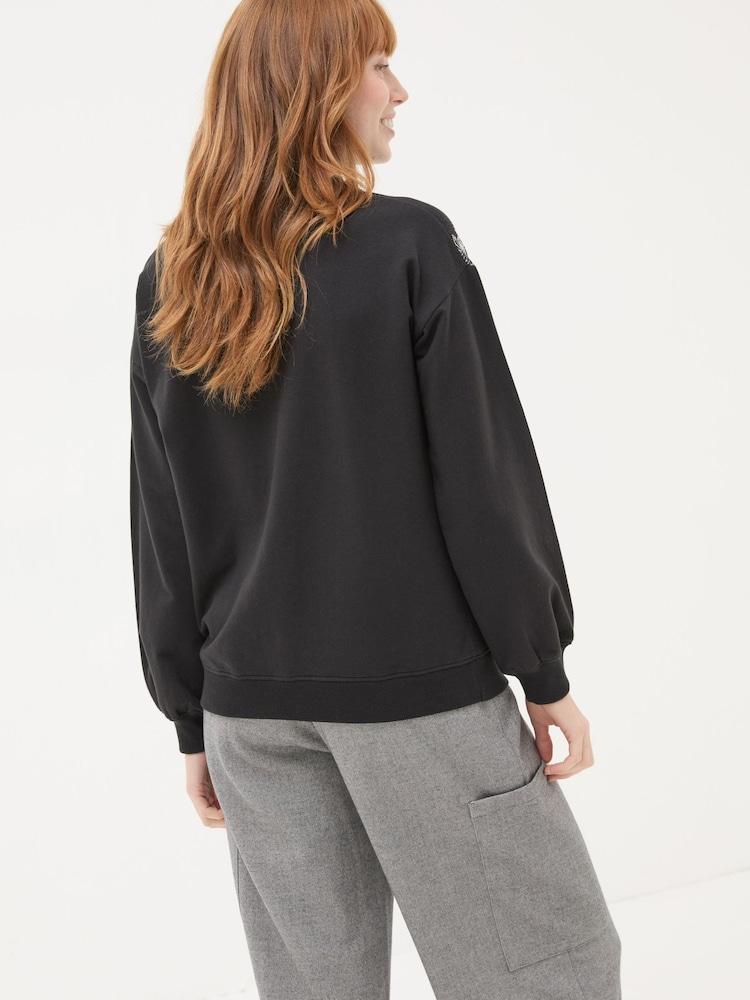Fat Face Black Embroidered Crew Sweat Top