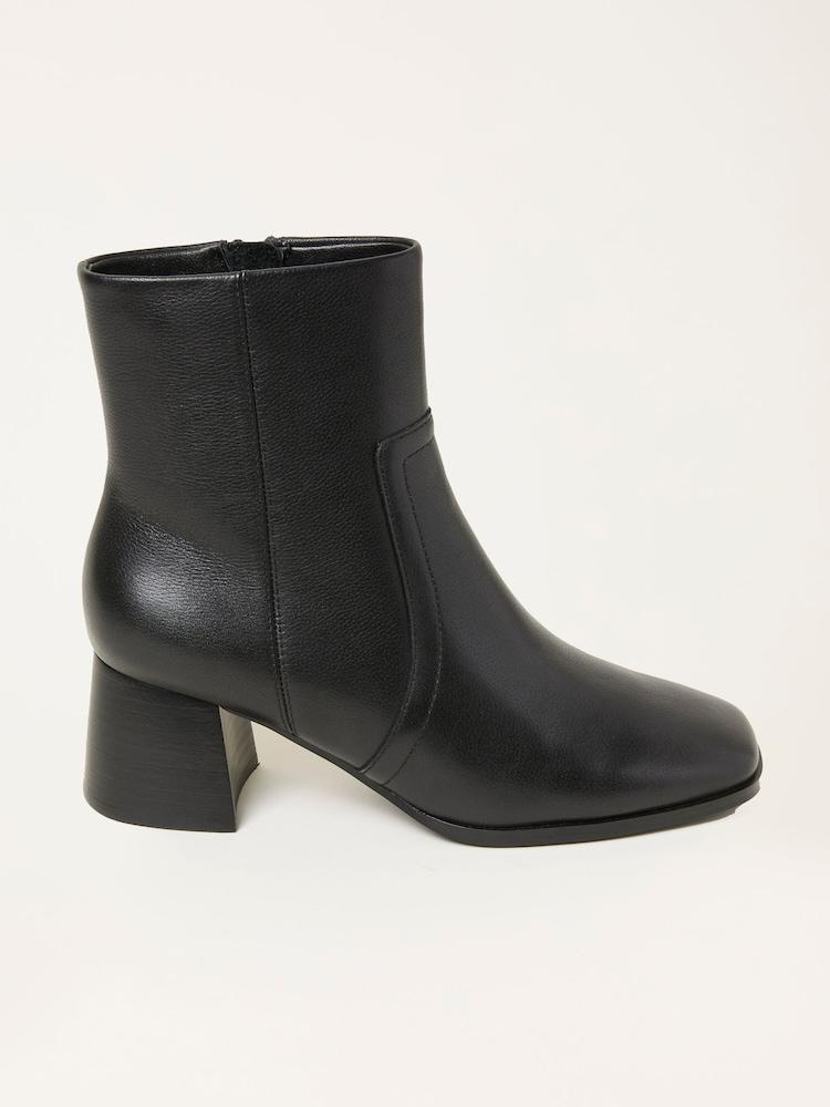 Fat Face Black Flared Heel Leather Boot