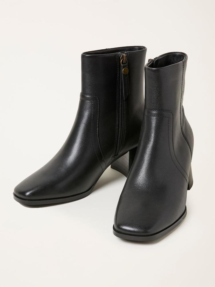 Fat Face Black Flared Heel Leather Boot