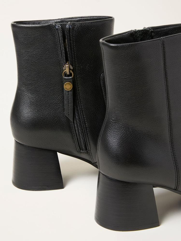 fat face Black Flared Heel Leather Boot