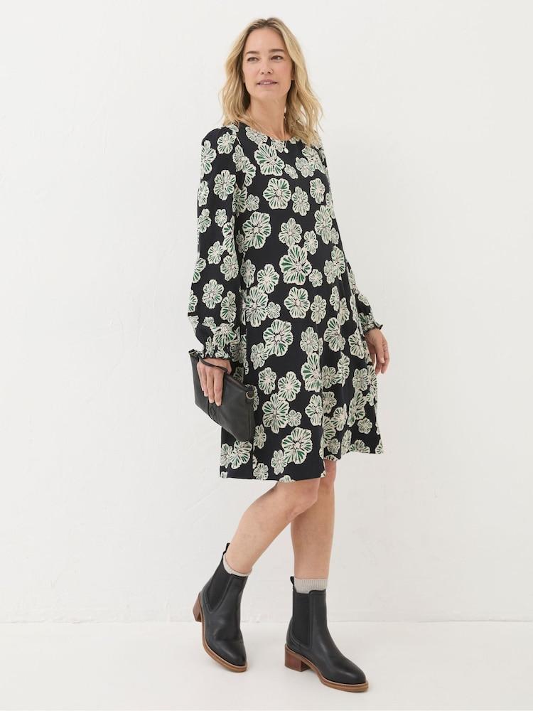 Fat Face Black Floral Jersey Dress