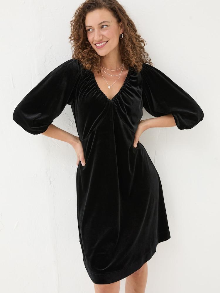 Fat Face Black Gracie Velvet Dress