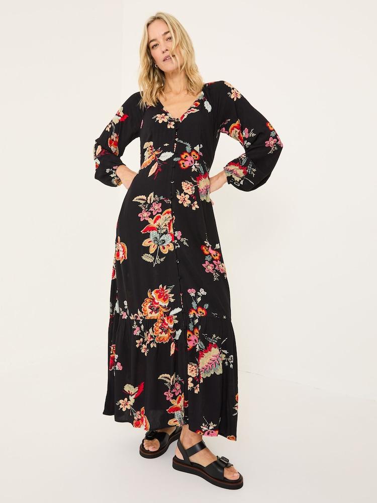 Fat Face Black Historical Floral Emma Midi Dress