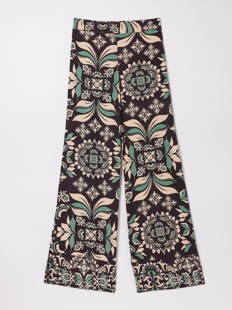 fat face Black Isla Mosaic Leaf Wide Leg Trousers