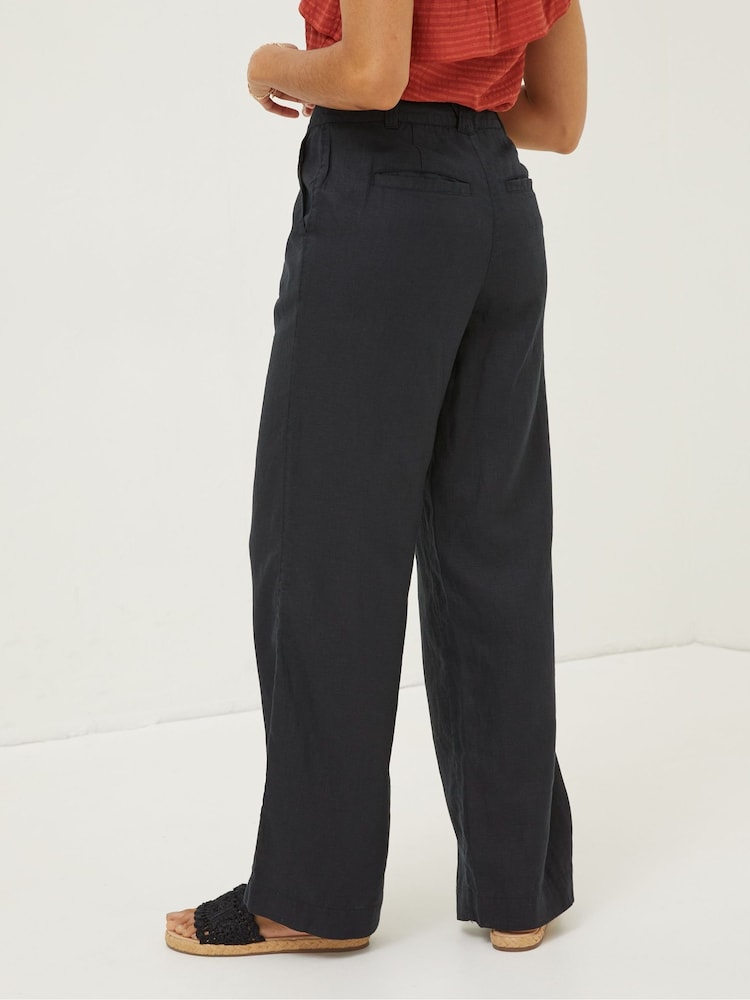 Fat Face Black Ives Wide Leg Linen Trousers