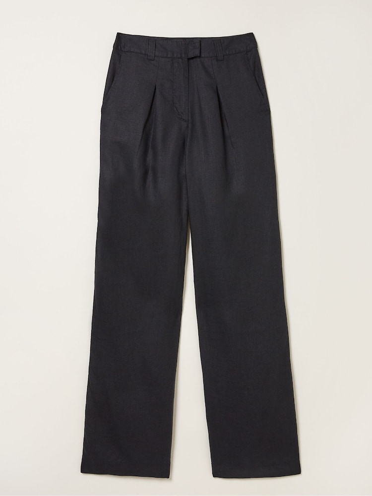 fat face Black Ives Wide Leg Linen Trousers