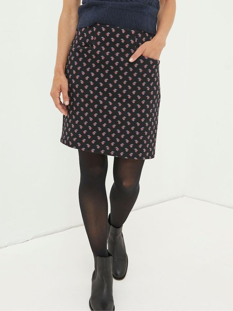 Fat Face Black Jennie Floral Geo Jersey Skirt