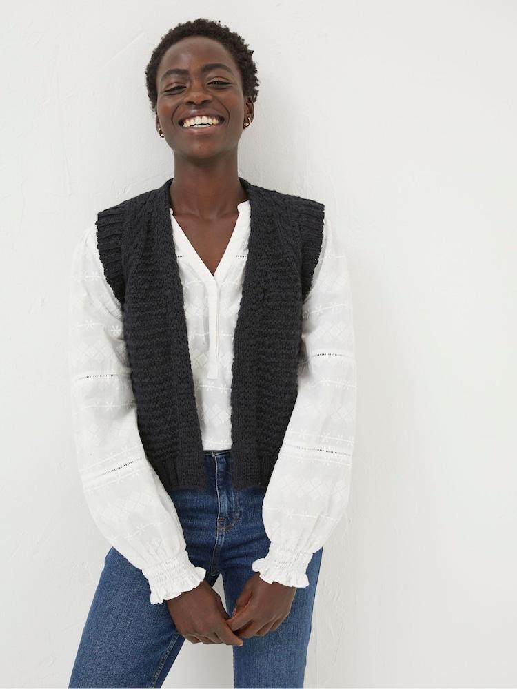 Fat Face Black Knitted Waistcoat
