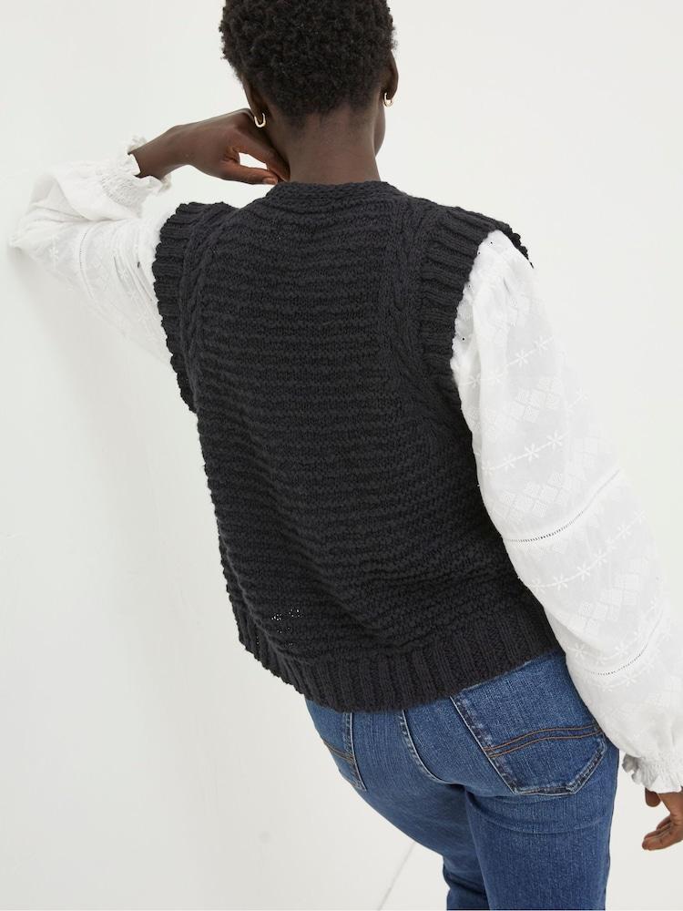 Fat Face Black Knitted Waistcoat