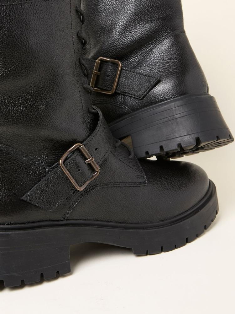 Fat Face Black Lace Up Buckle Boot