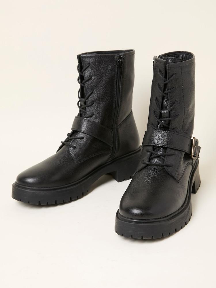 fat face Black Lace Up Buckle Boot