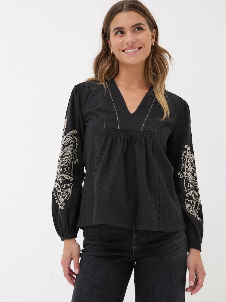 Fat Face Black Lara Detail Blouse