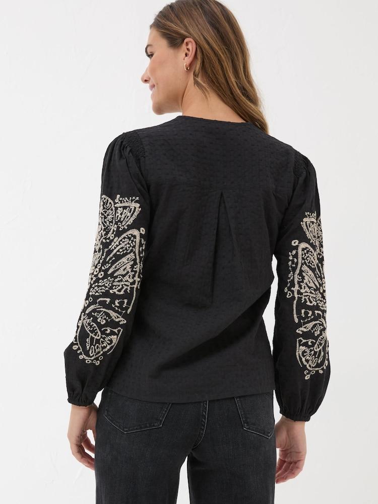 Fat Face Black Lara Detail Blouse