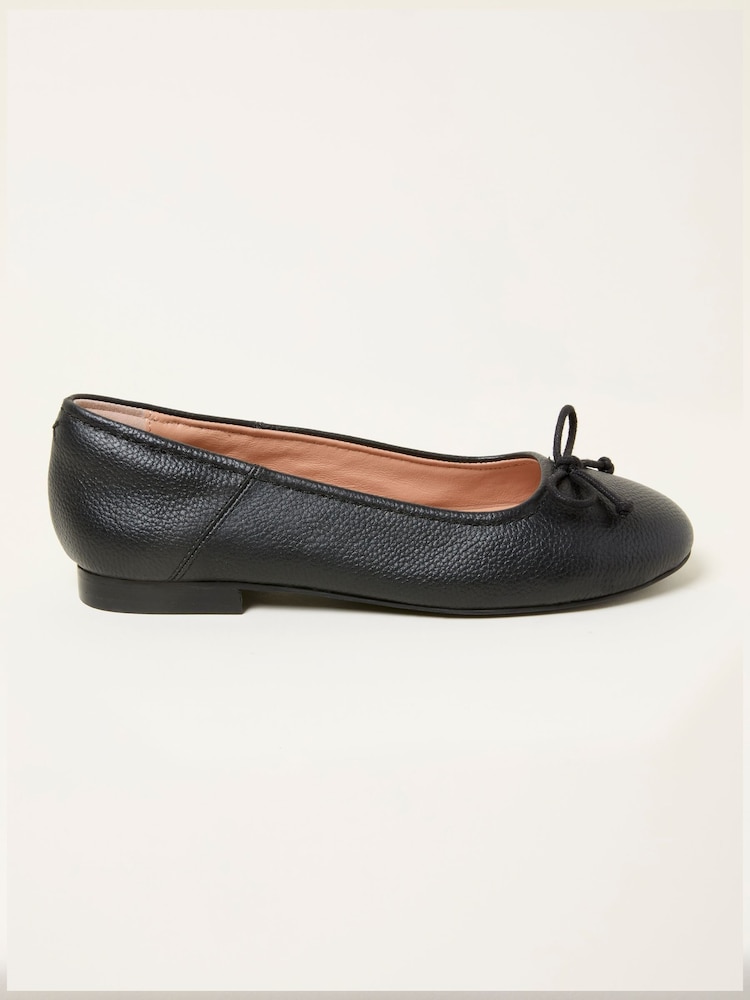 Fat Face Black Leather Ballerina Pump