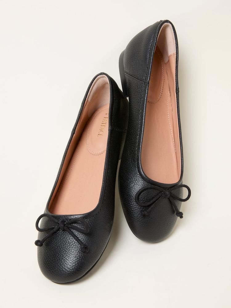 Fat Face Black Leather Ballerina Pump