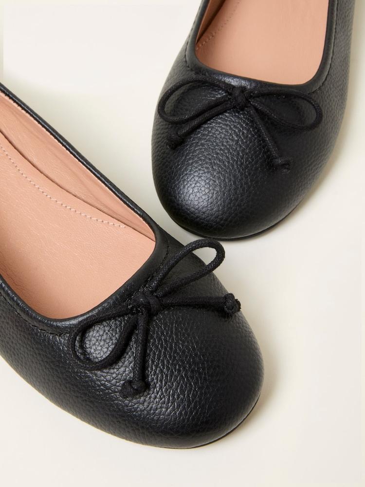 fat face Black Leather Ballerina Pump