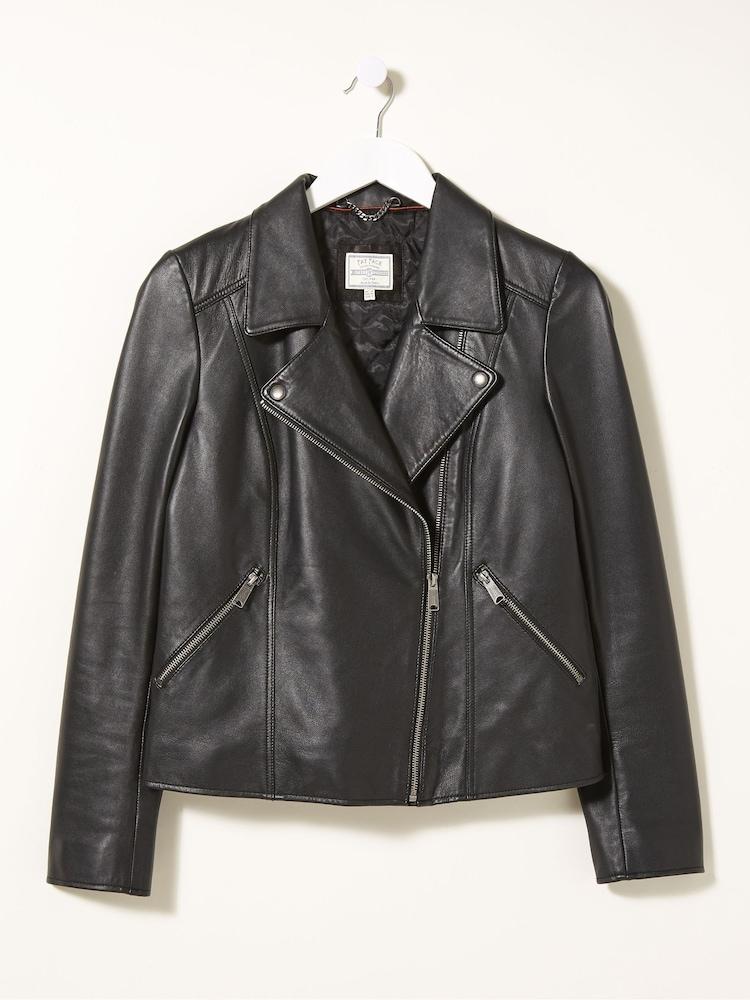 fat face Black Leather Bethany Biker Jacket