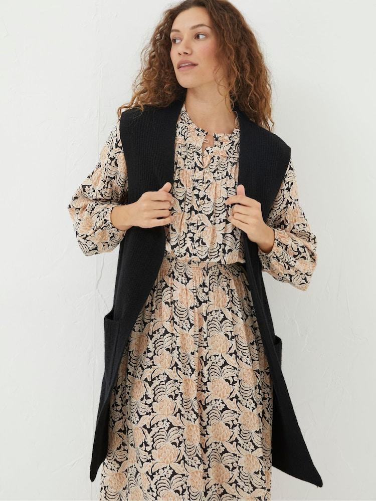Fat Face Black Lexi Long Sleeveless Cardigan