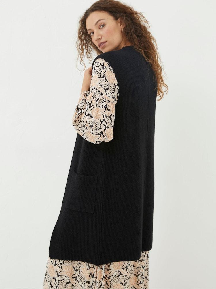 Fat Face Black Lexi Long Sleeveless Cardigan