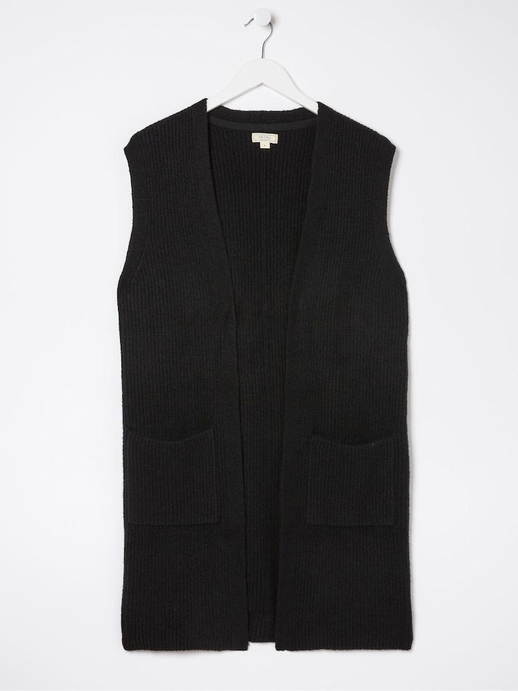 fat face Black Lexi Long Sleeveless Cardigan