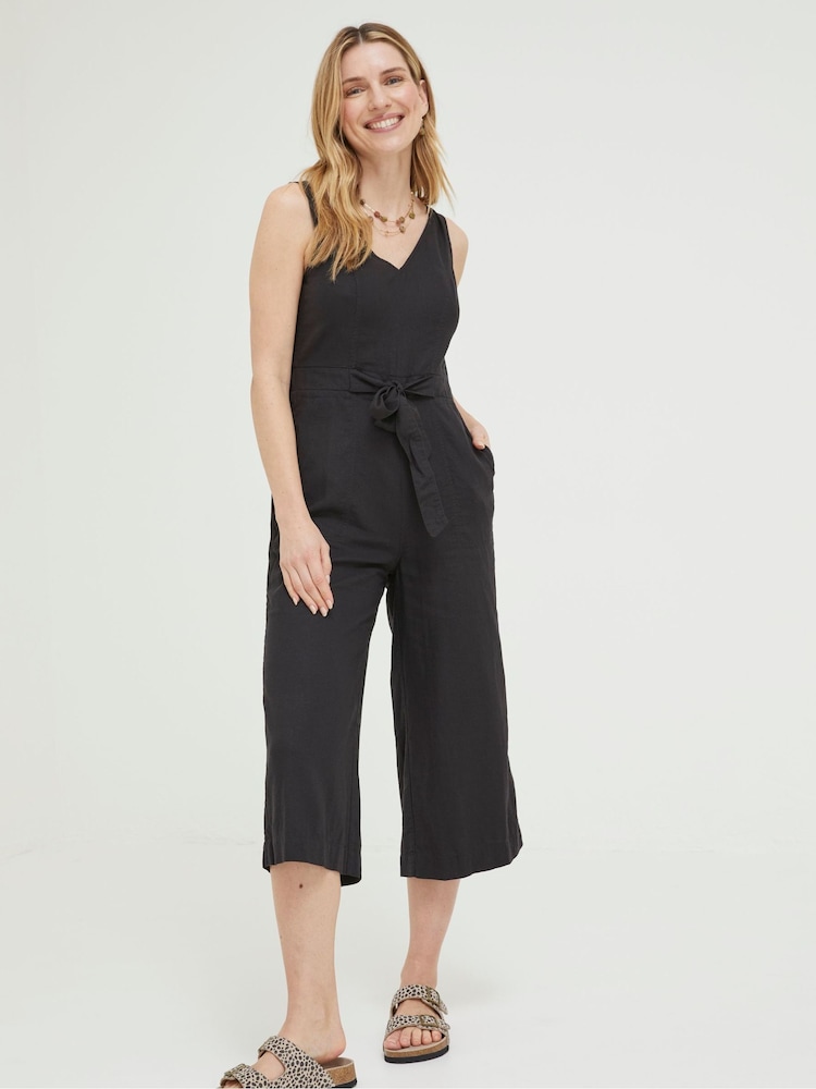 Fat Face Black Linen Blend Aderyn Jumpsuit