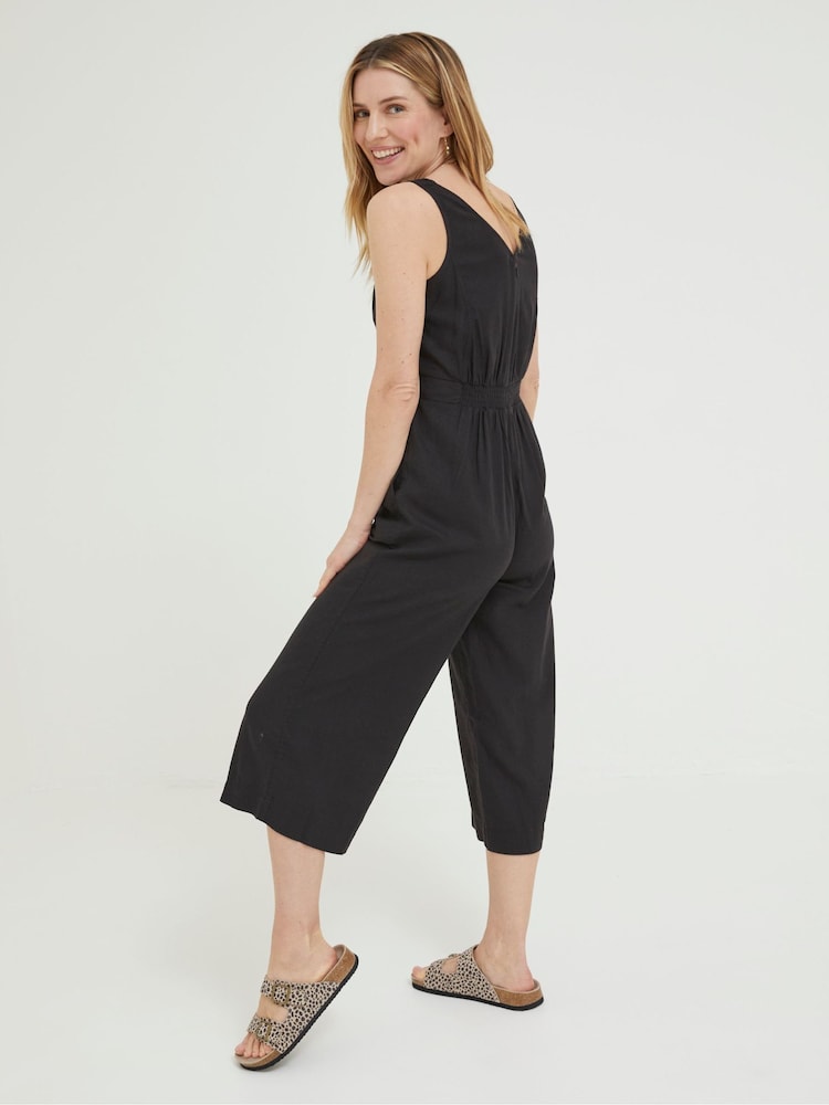 Fat Face Black Linen Blend Aderyn Jumpsuit