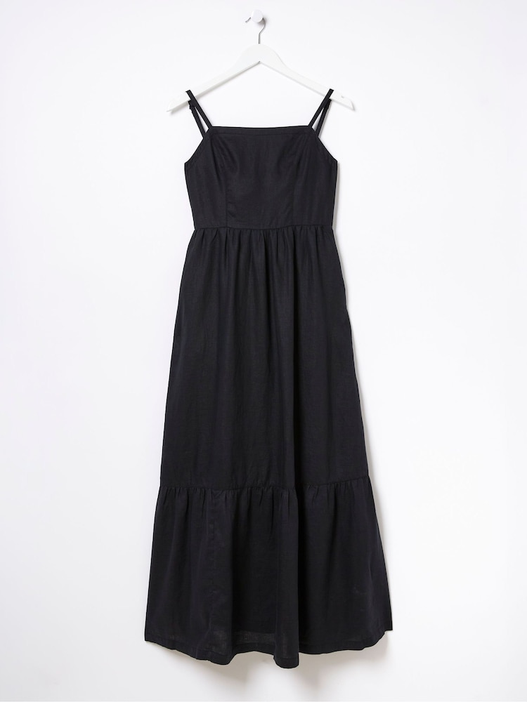 fat face Black Linen Julien Midi Dress