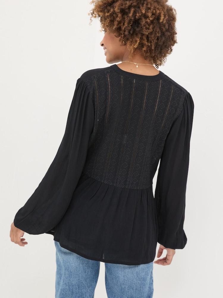 Fat Face Black Lou Embroidered Blouse