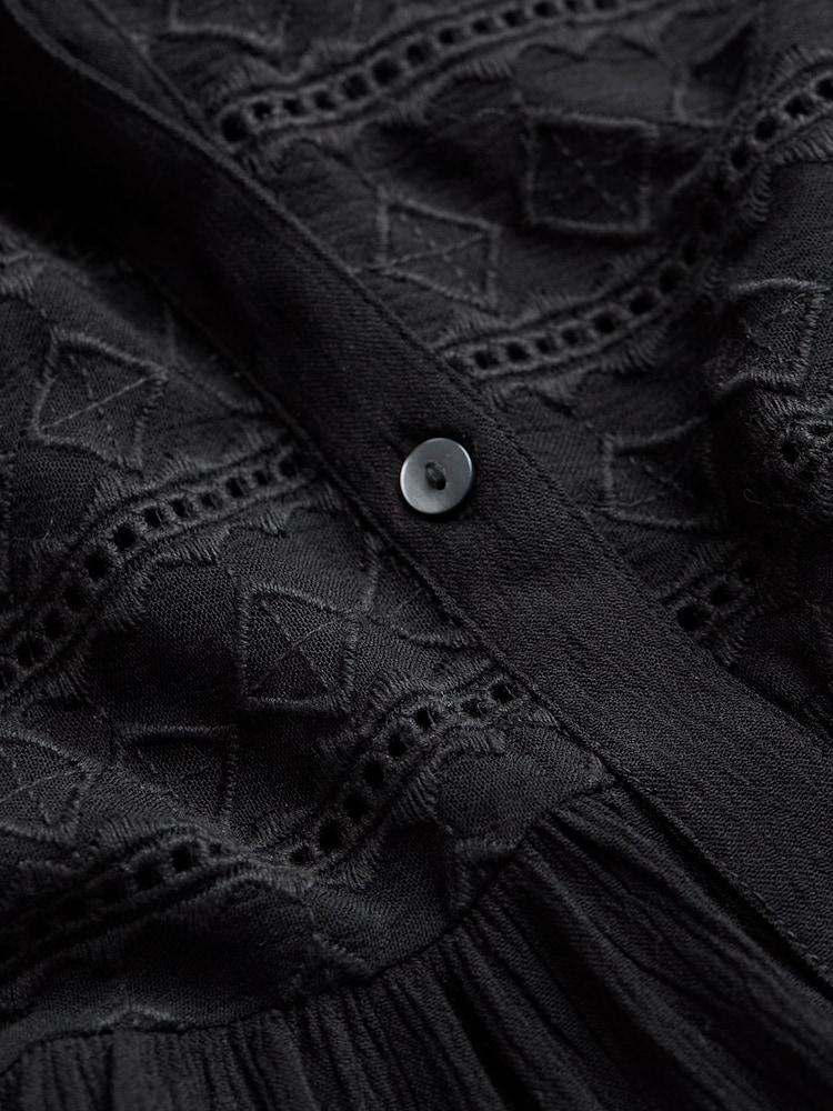 fat face Black Lou Embroidered Blouse