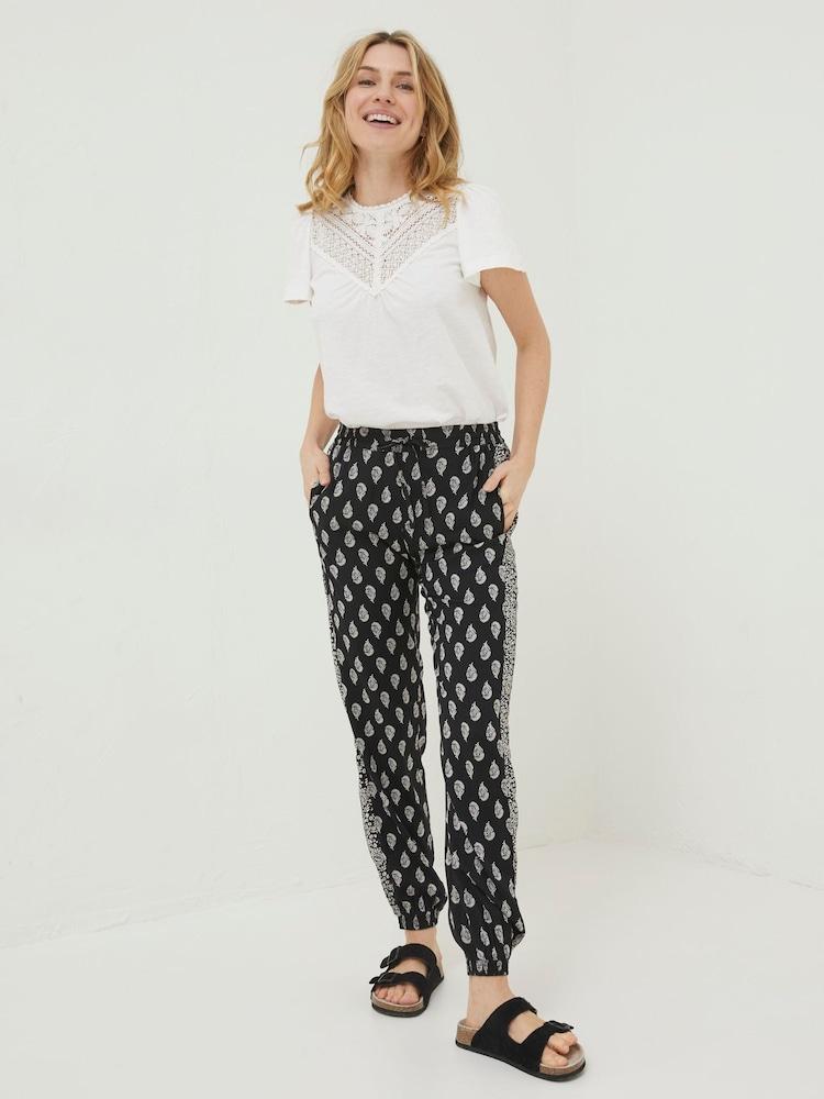 Fat Face Black Lyme Batik Floral Trousers
