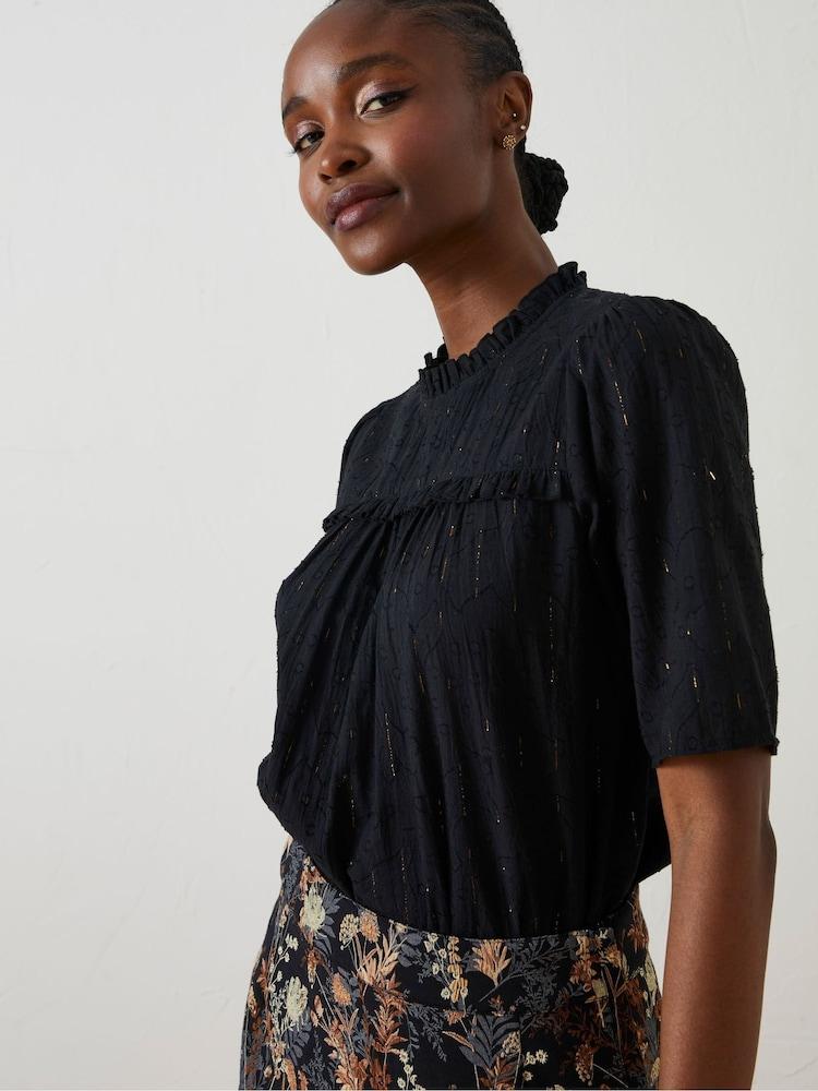 Fat Face Black Maggie Metallic Blouse