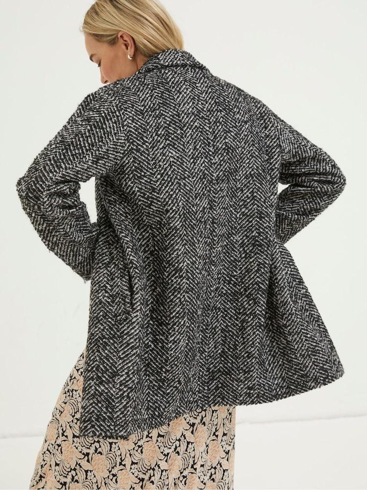 Fat Face Black Marin Wool Blend Coat