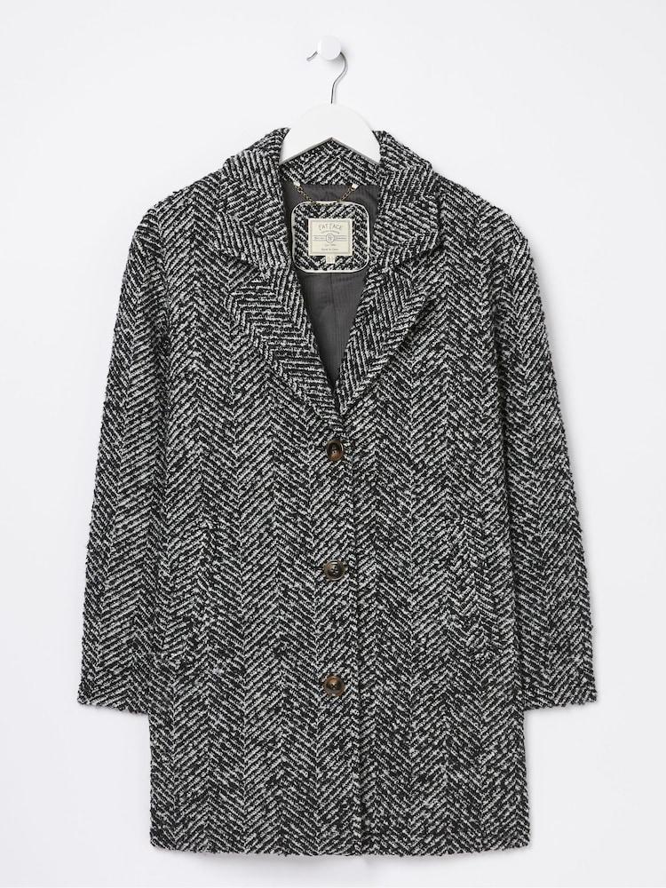 fat face Black Marin Wool Blend Coat