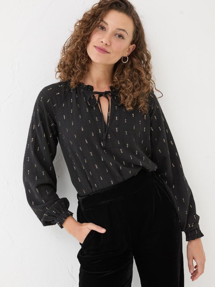 Fat Face Black Metallic Blouse